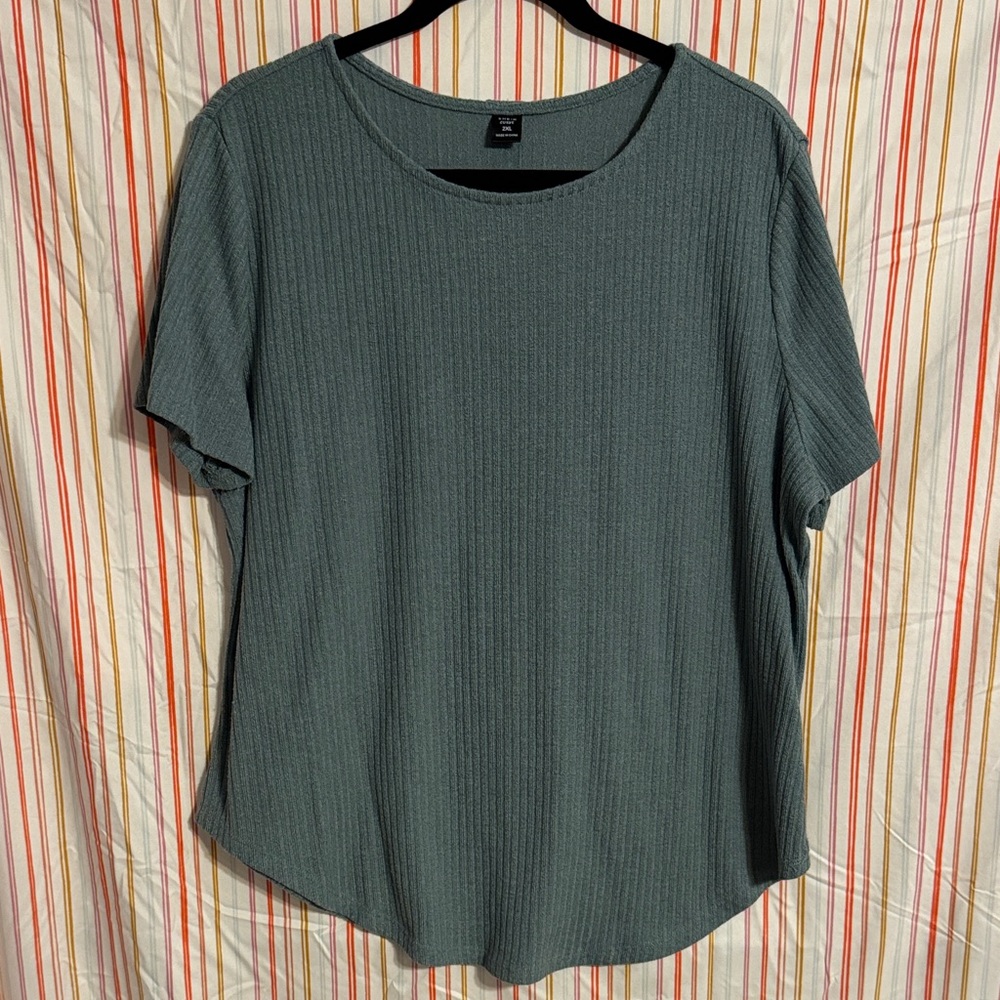 SHEIN Ribbed Short Sleeve Top in Light Green